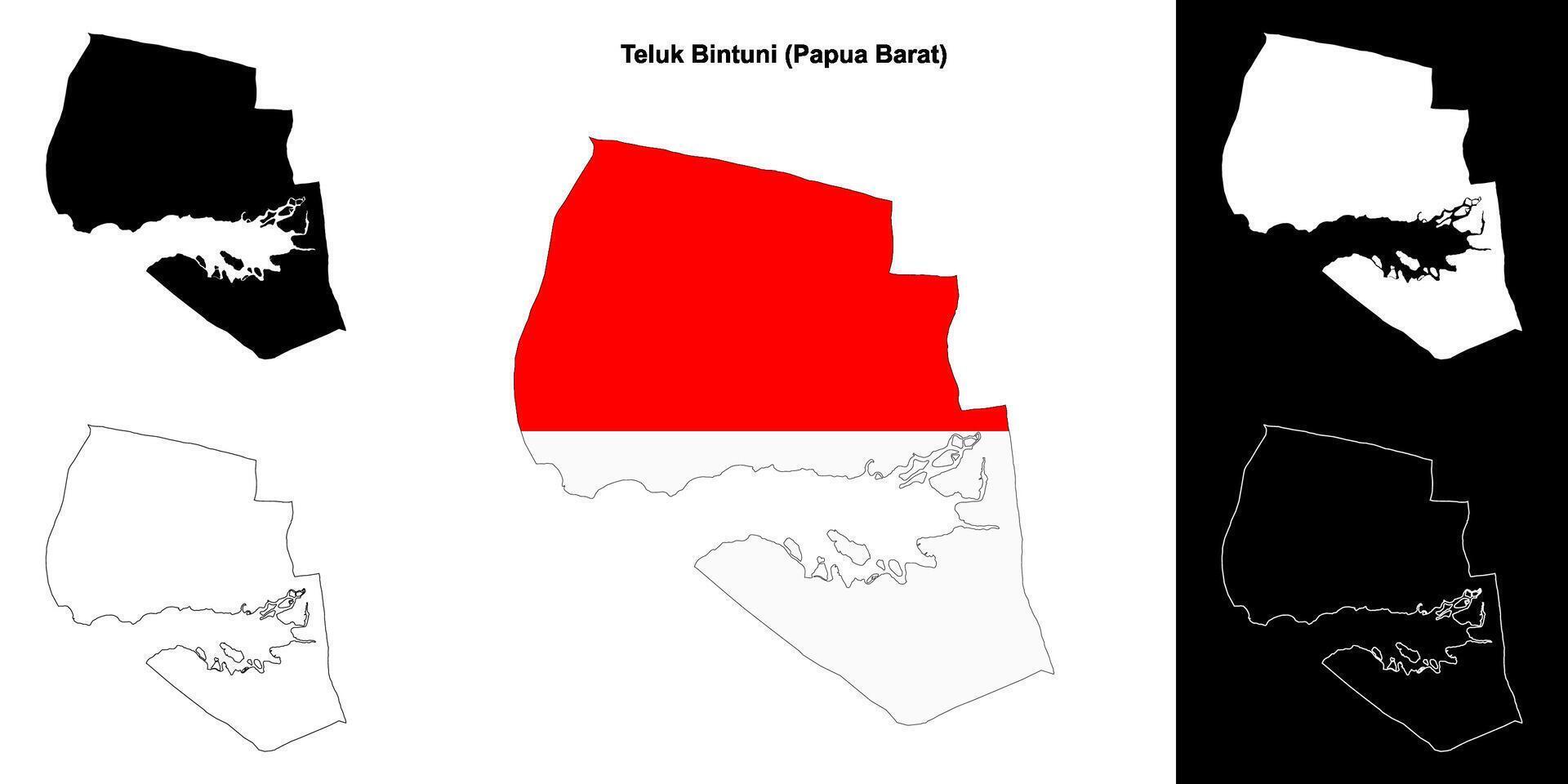 Teluk Bintuni blank outline map set vector