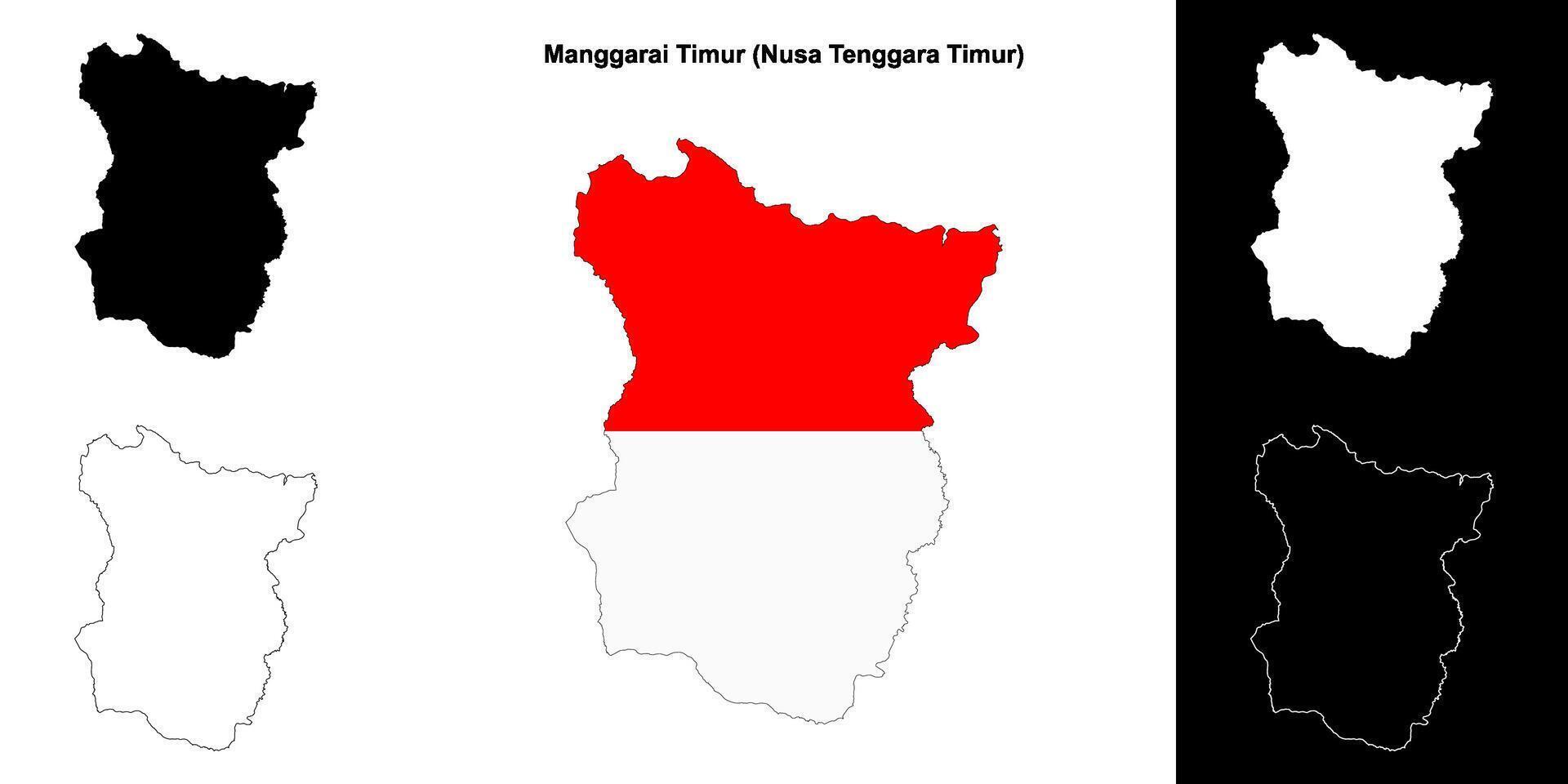 Manggarai Timur blank outline map set vector