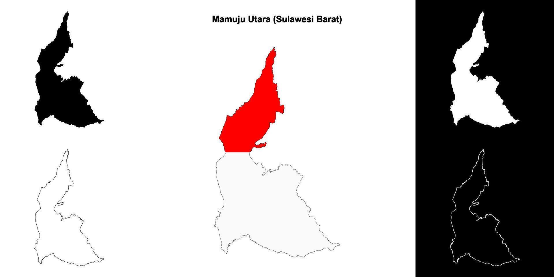 Mamuju Utara blank outline map set vector