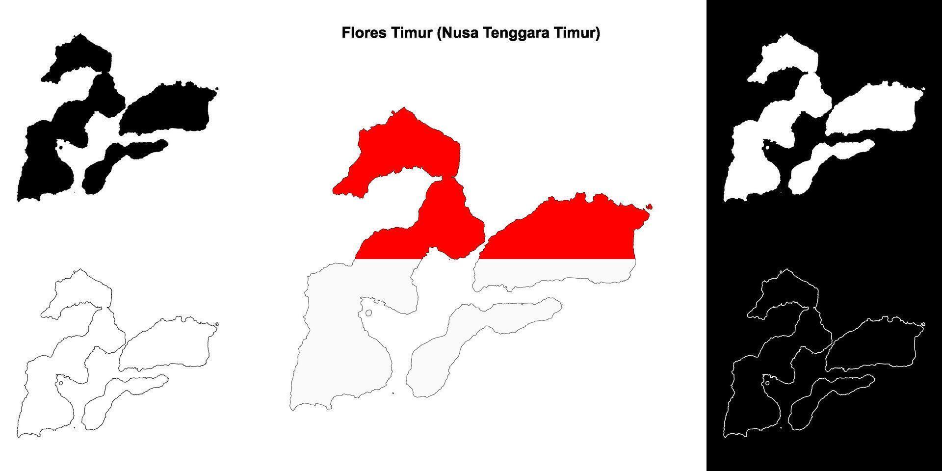Flores Timur blank outline map set vector