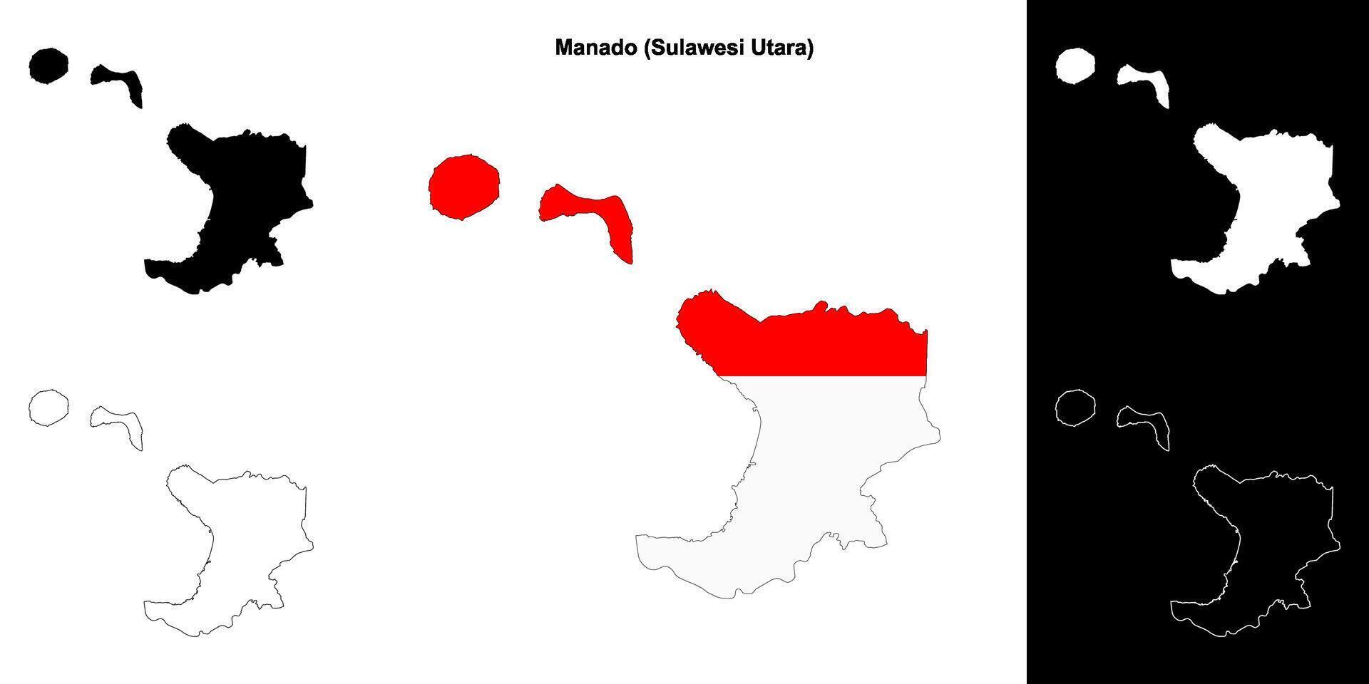 Manado blank outline map set vector