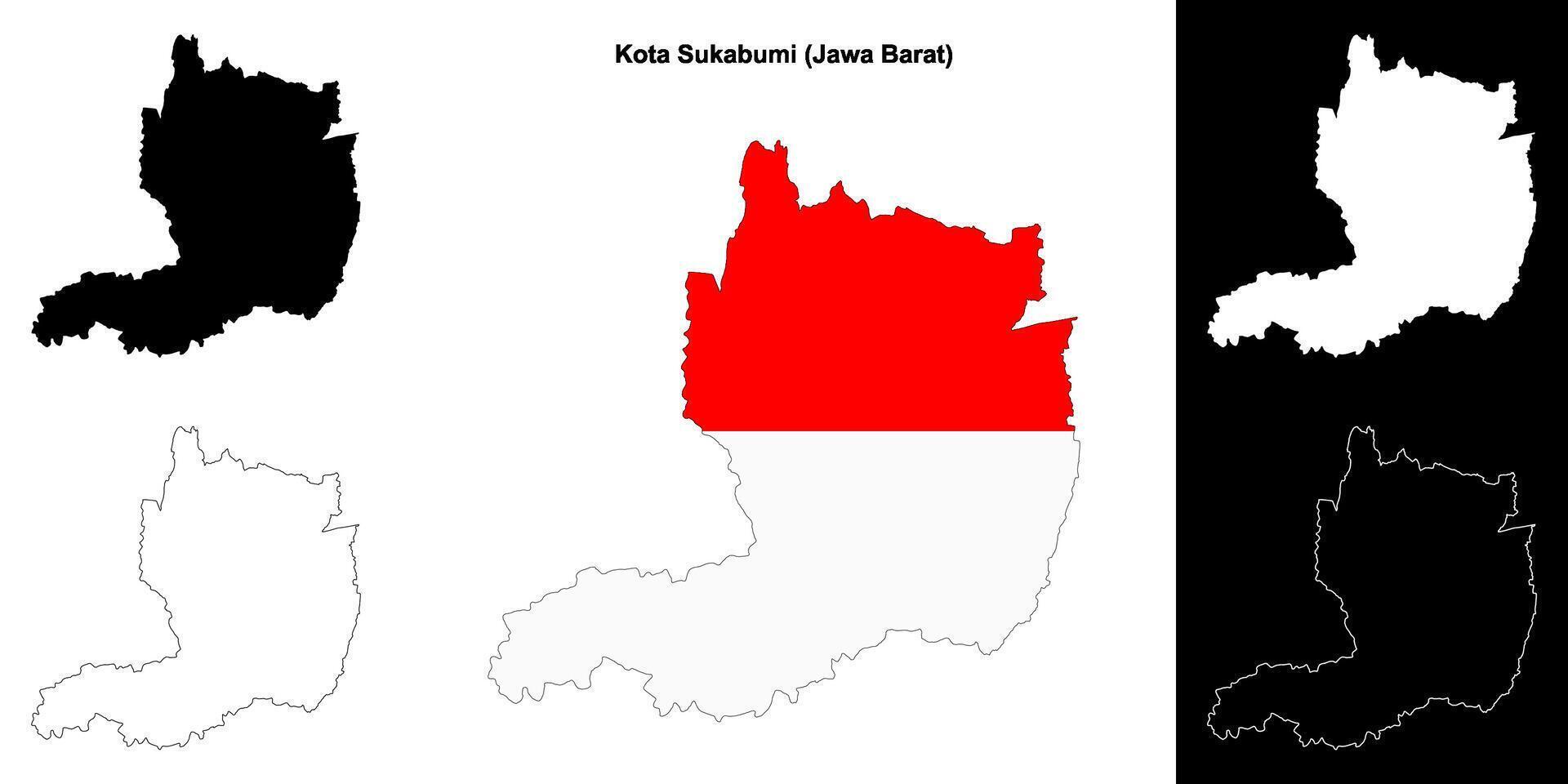 Kota Sukabumi blank outline map set vector