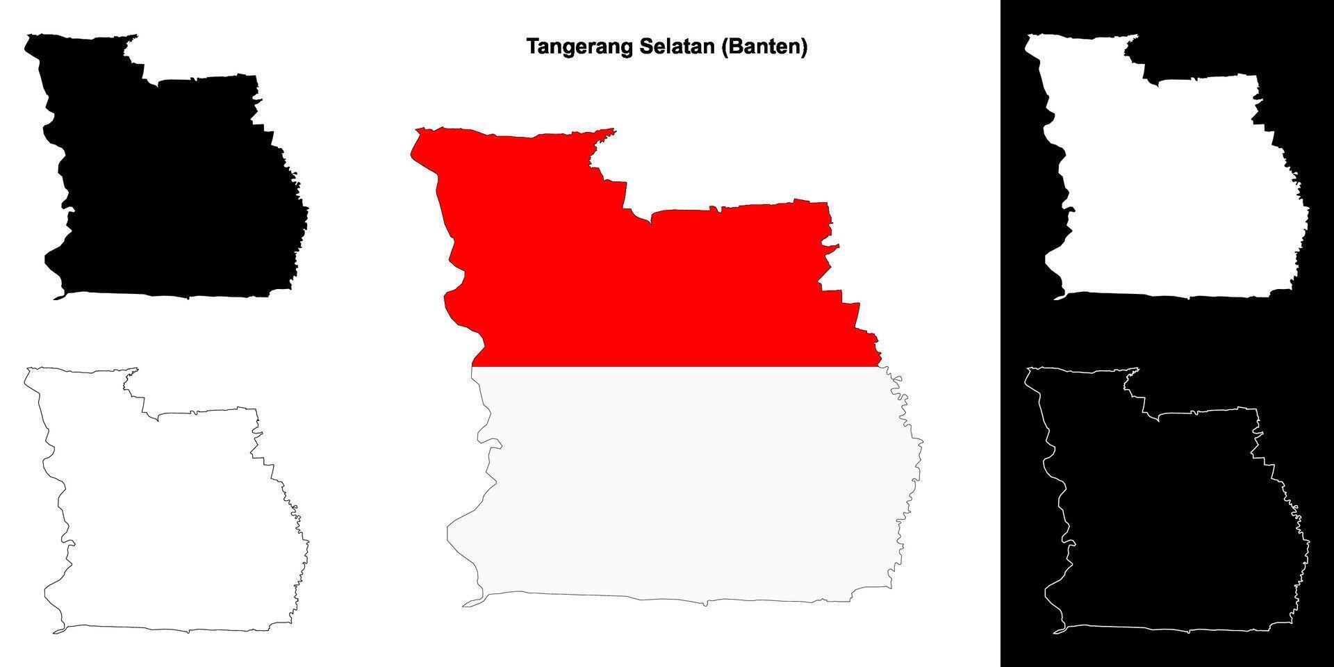 Tangerang Selatan blank outline map set vector