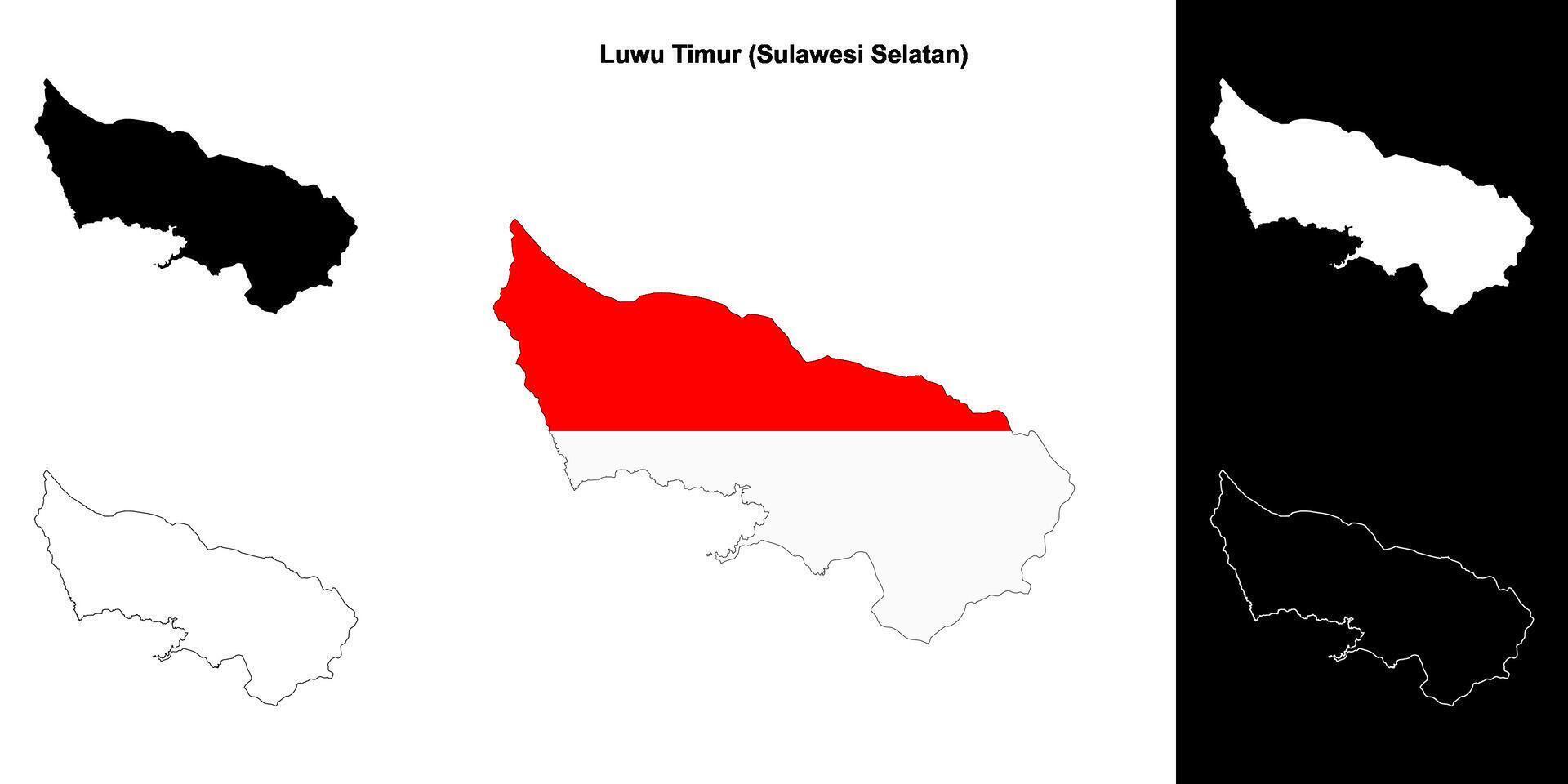 Luwu Timur blank outline map set vector