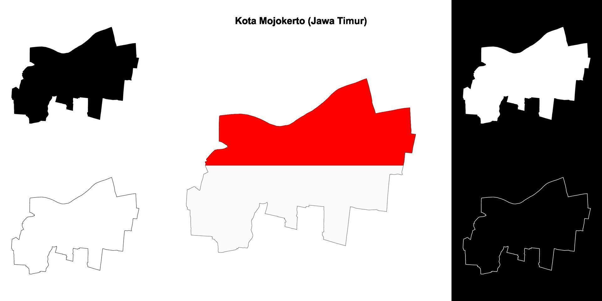 Kota Mojokerto blank outline map set vector