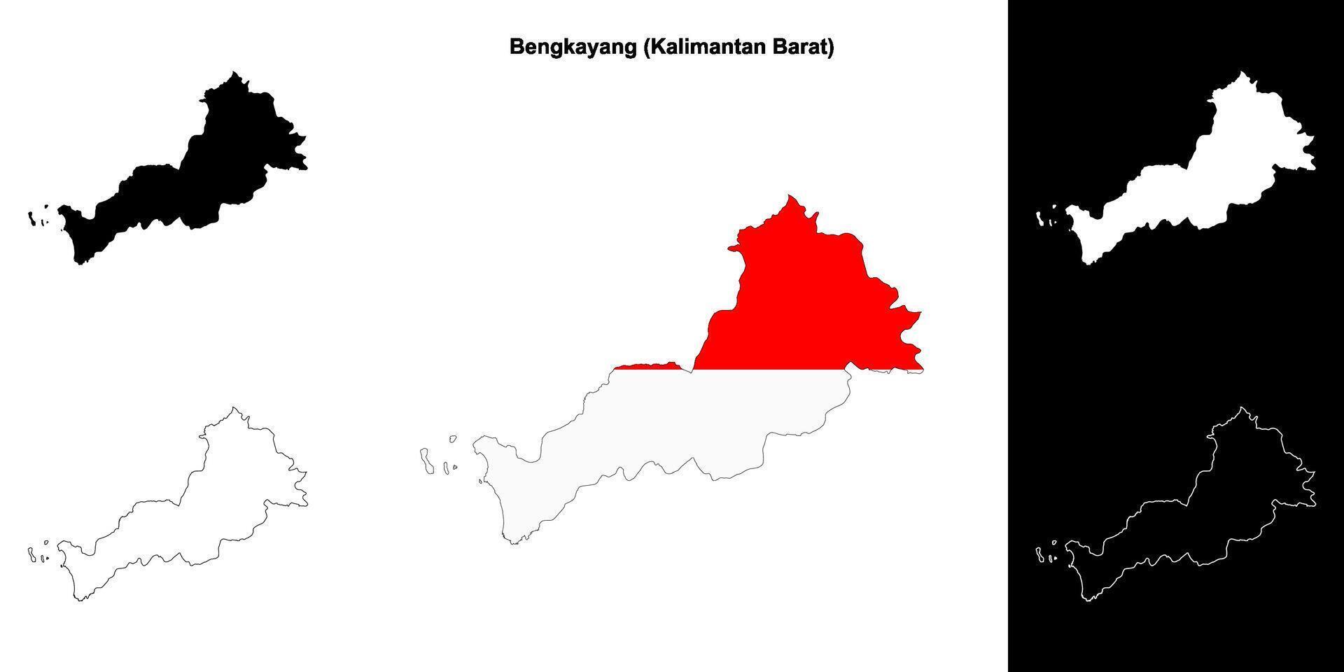 Bengkayang blank outline map set vector