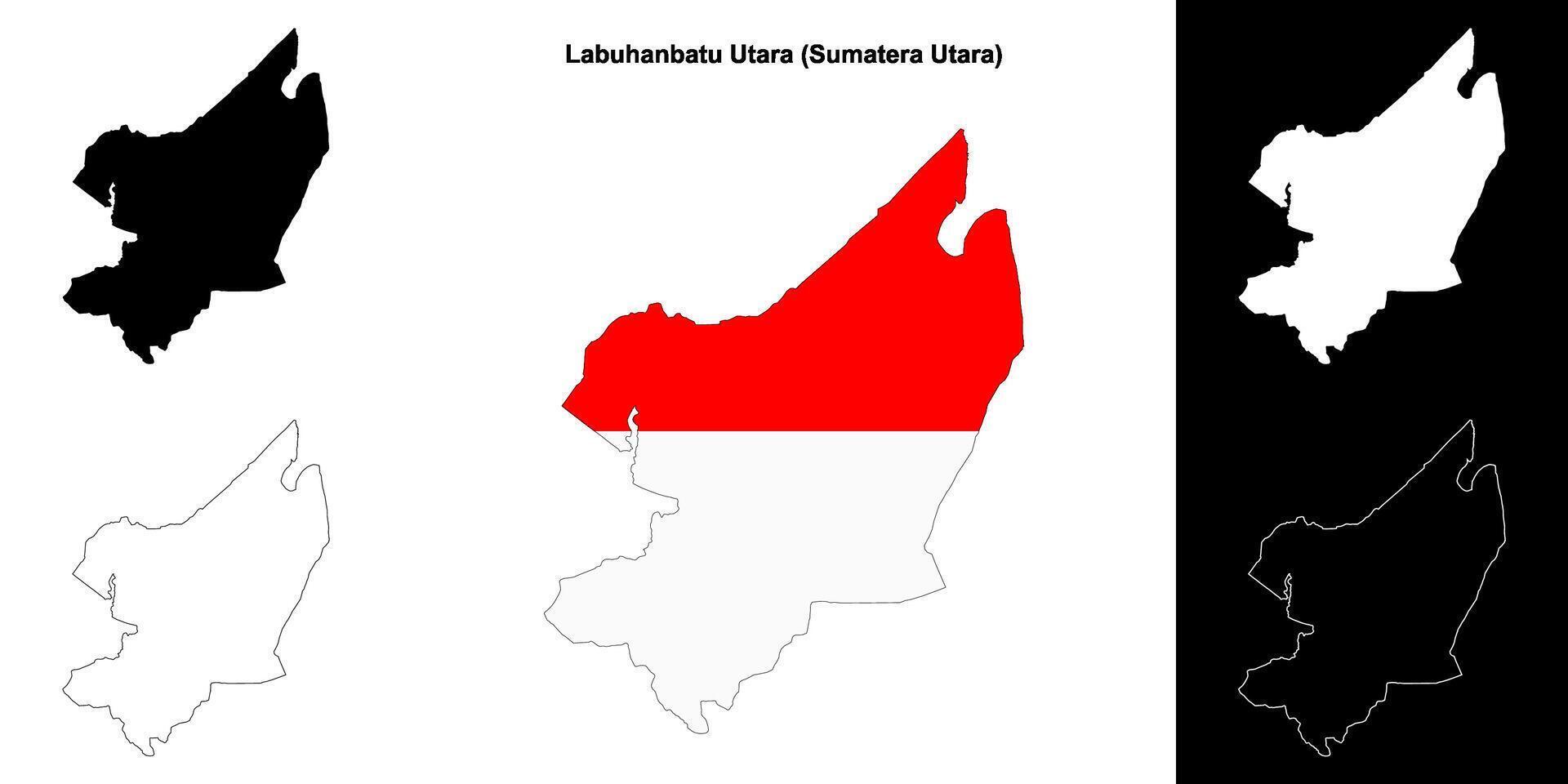 Labuhanbatu Utara blank outline map set vector