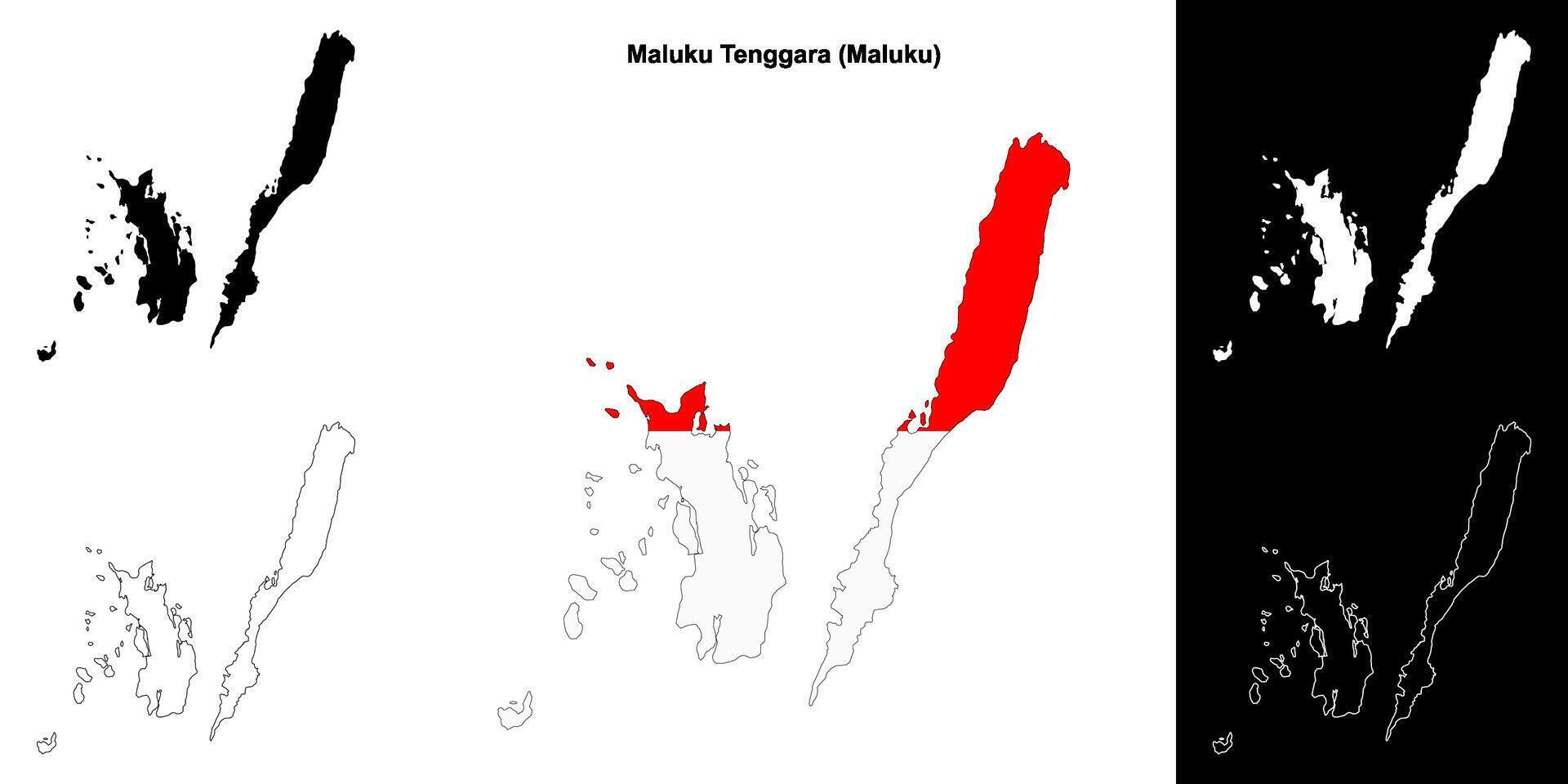 Maluku Tenggara blank outline map set vector