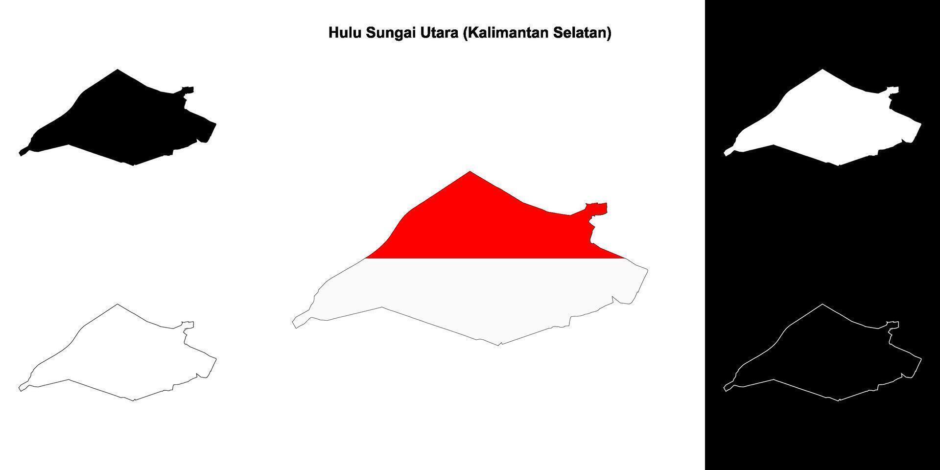 Hulu Sungai Utara blank outline map set vector