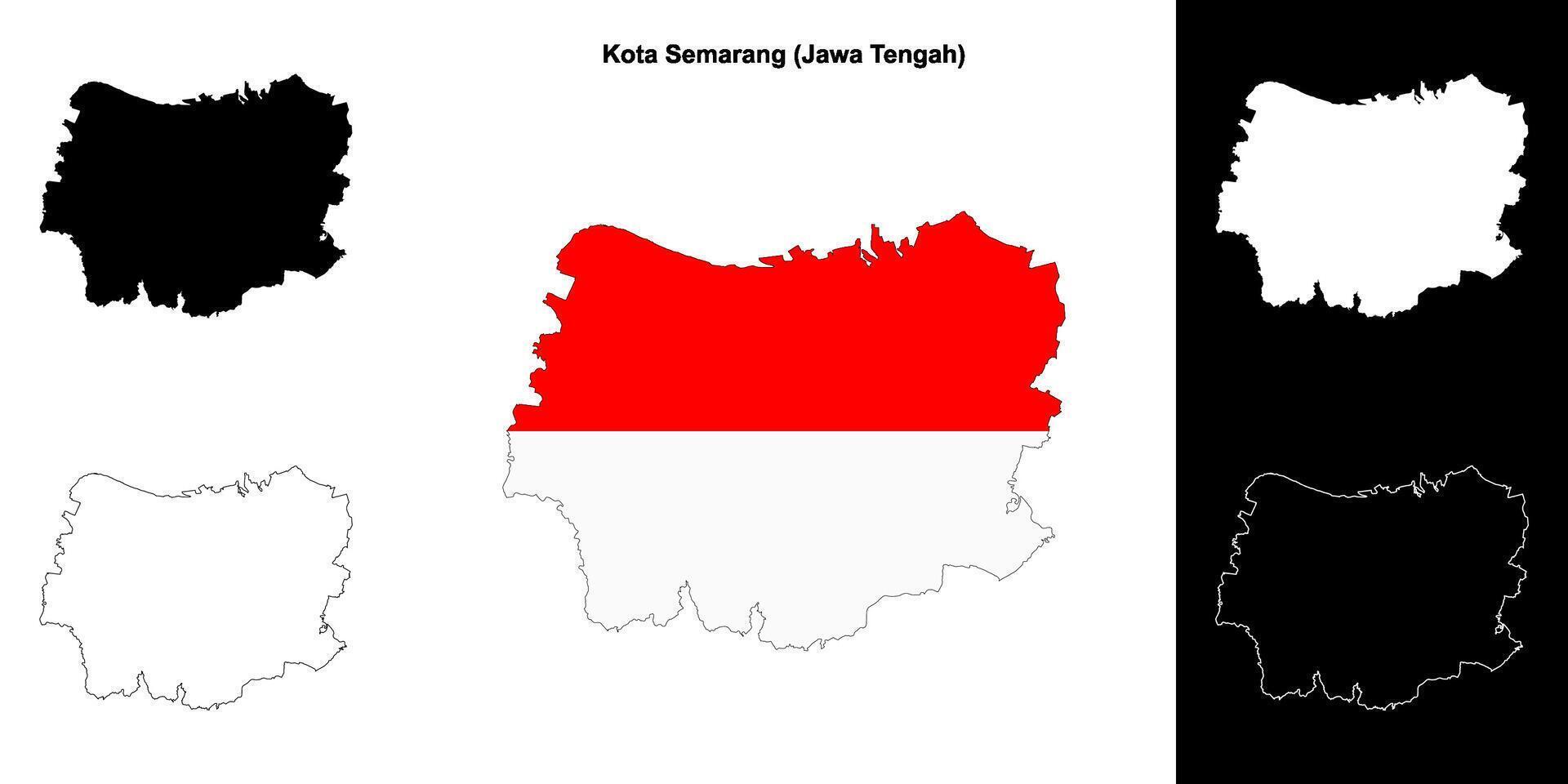 Kota Semarang blank outline map set vector