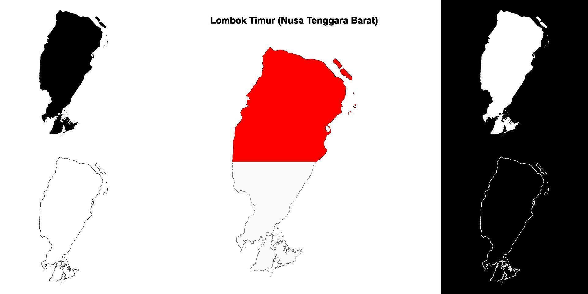Lombok Timur blank outline map set vector