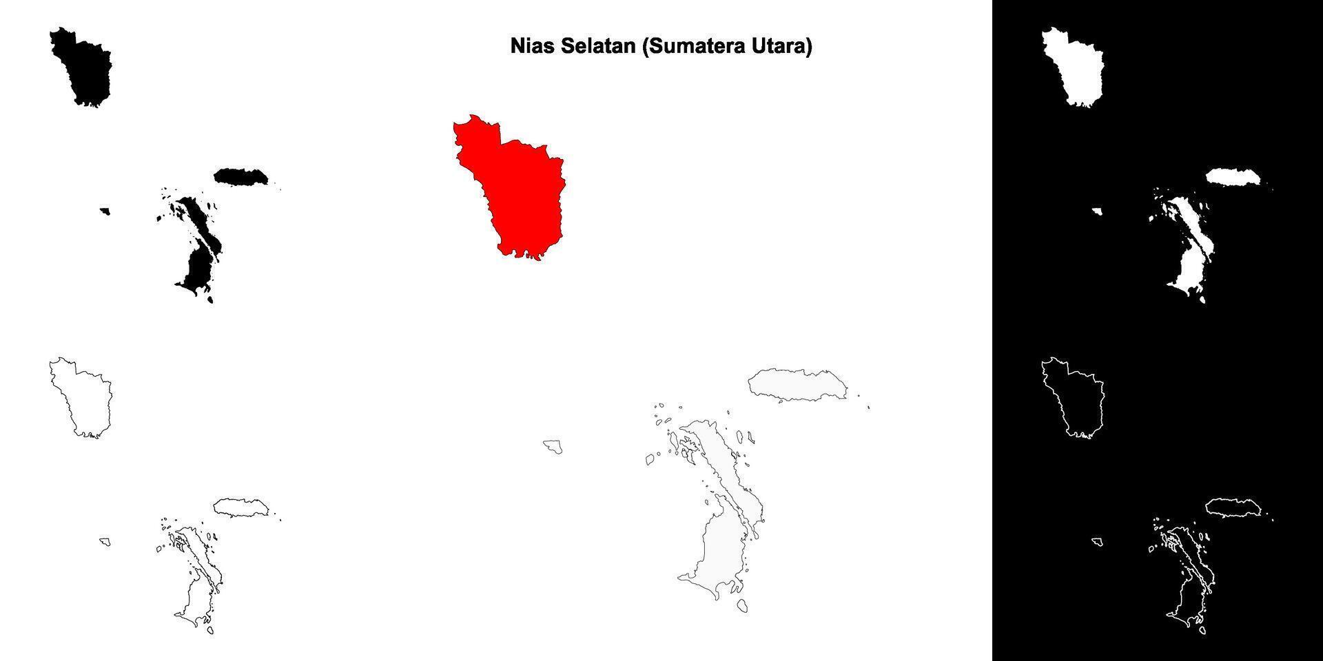 Nias Selatan blank outline map set vector