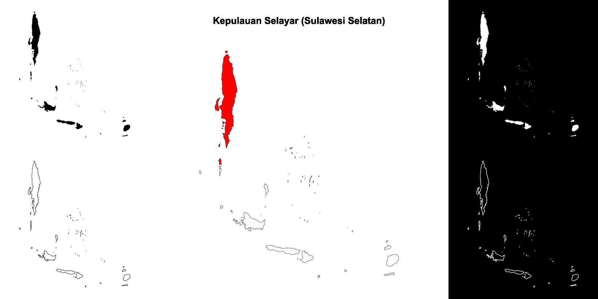 Kepulauan Selayar blank outline map set vector