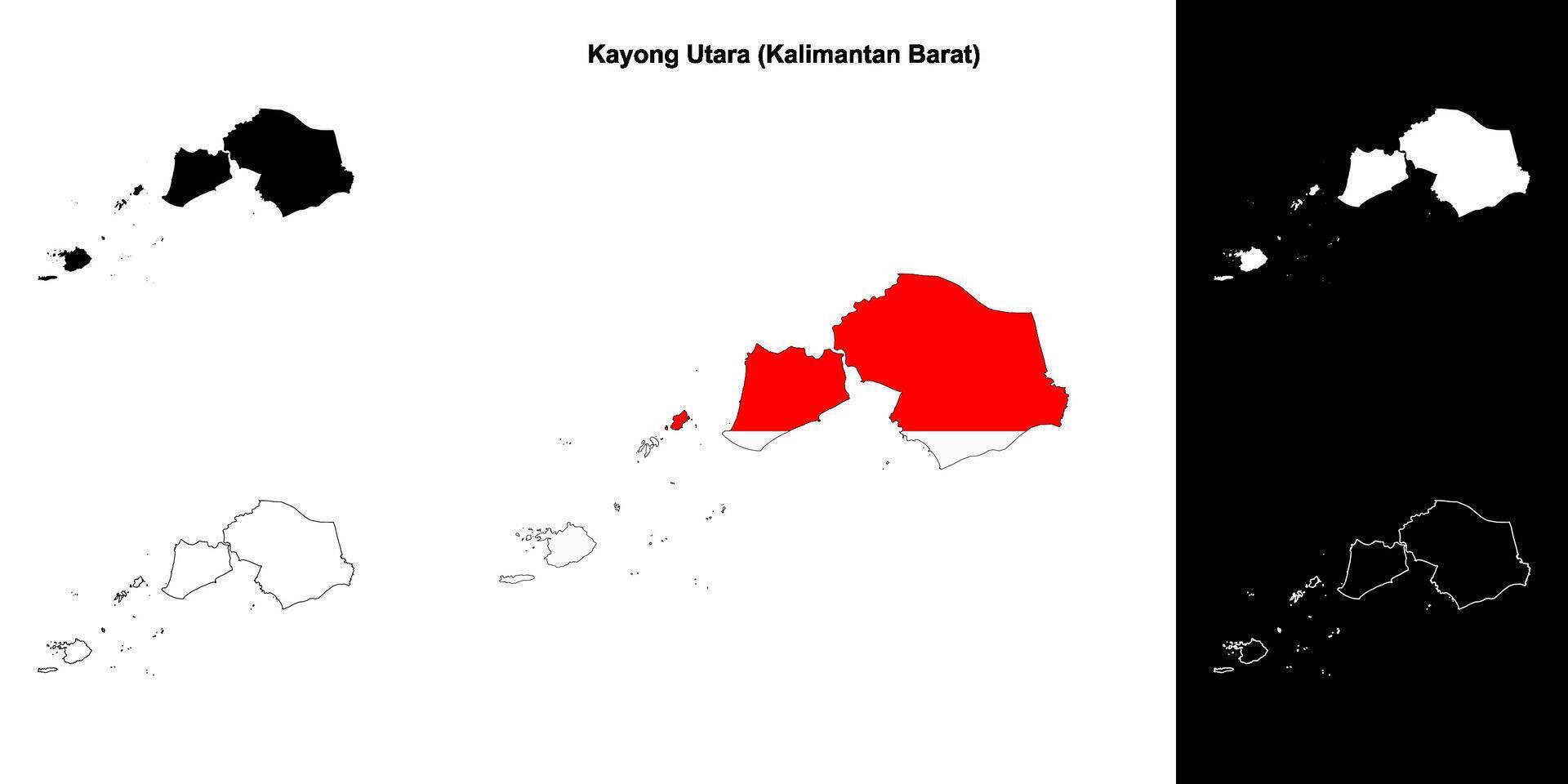 Kayong Utara blank outline map set vector