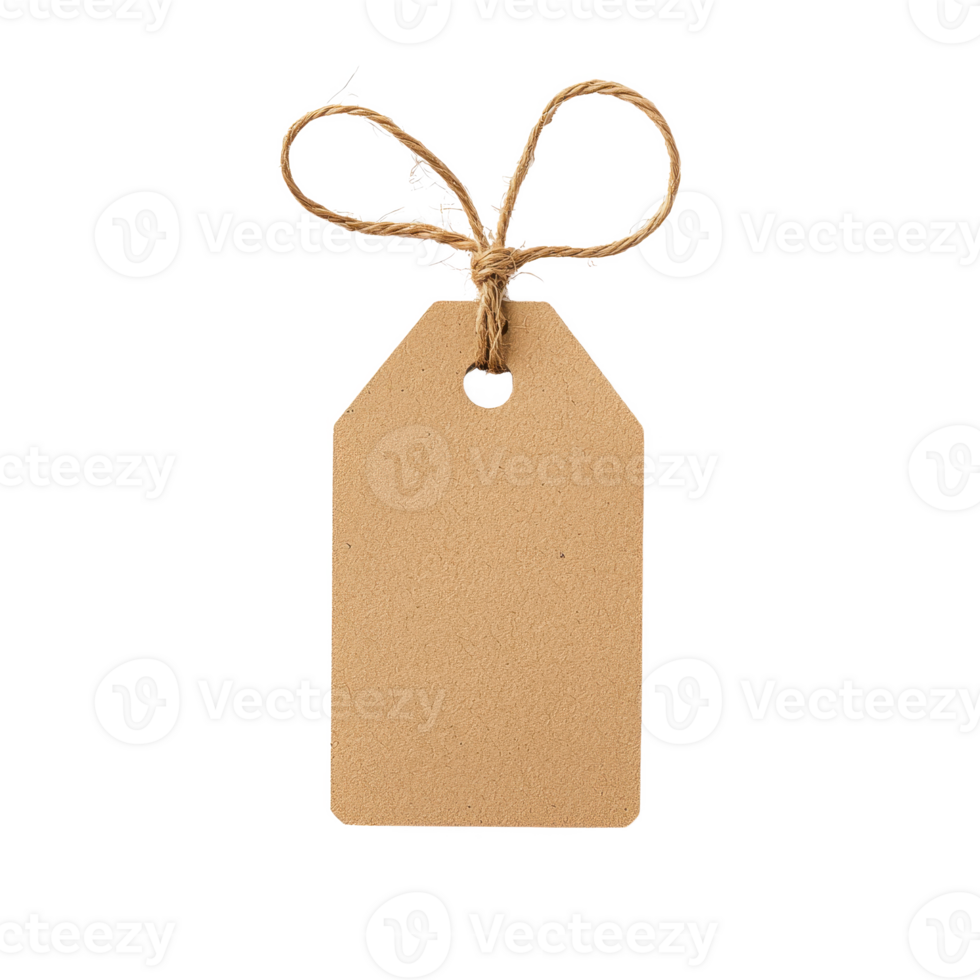 A simple brown tag with a string for labeling or price tagging items effectively. png