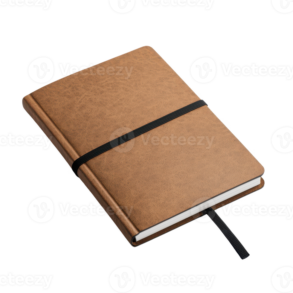 A simple brown notebook with a black elastic band, perfect for notes and sketches. png