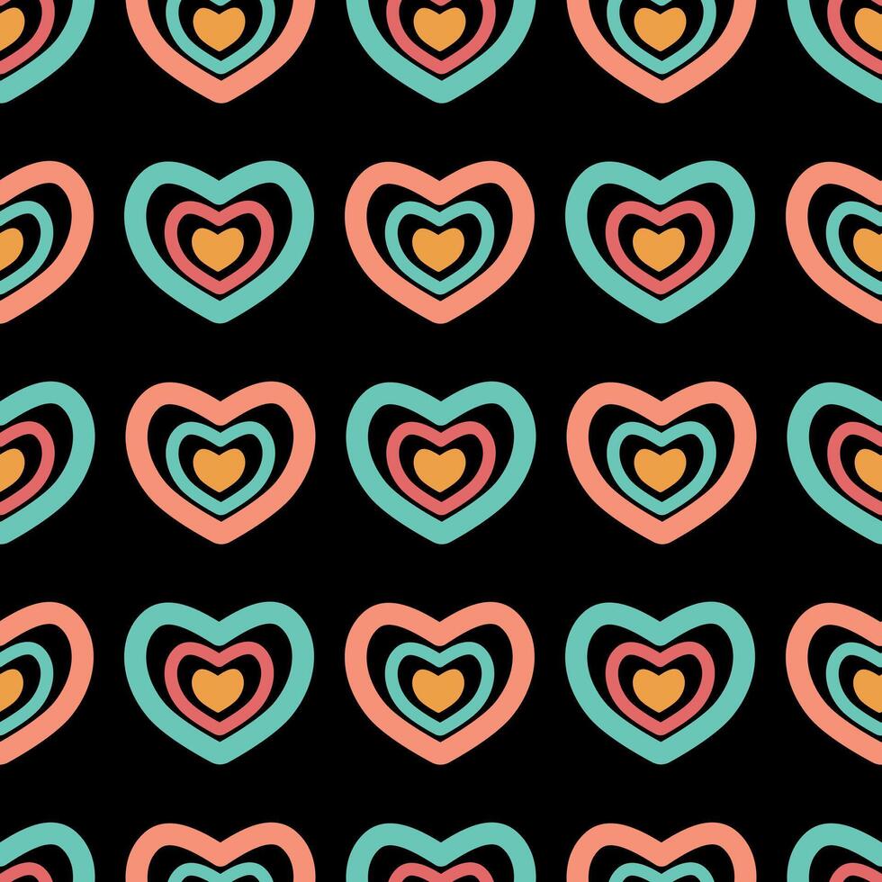 Valentine's day seamless pattern. Bright colorful hearts on a black background. illustration for wrapping paper, card, fabric, cover, background vector