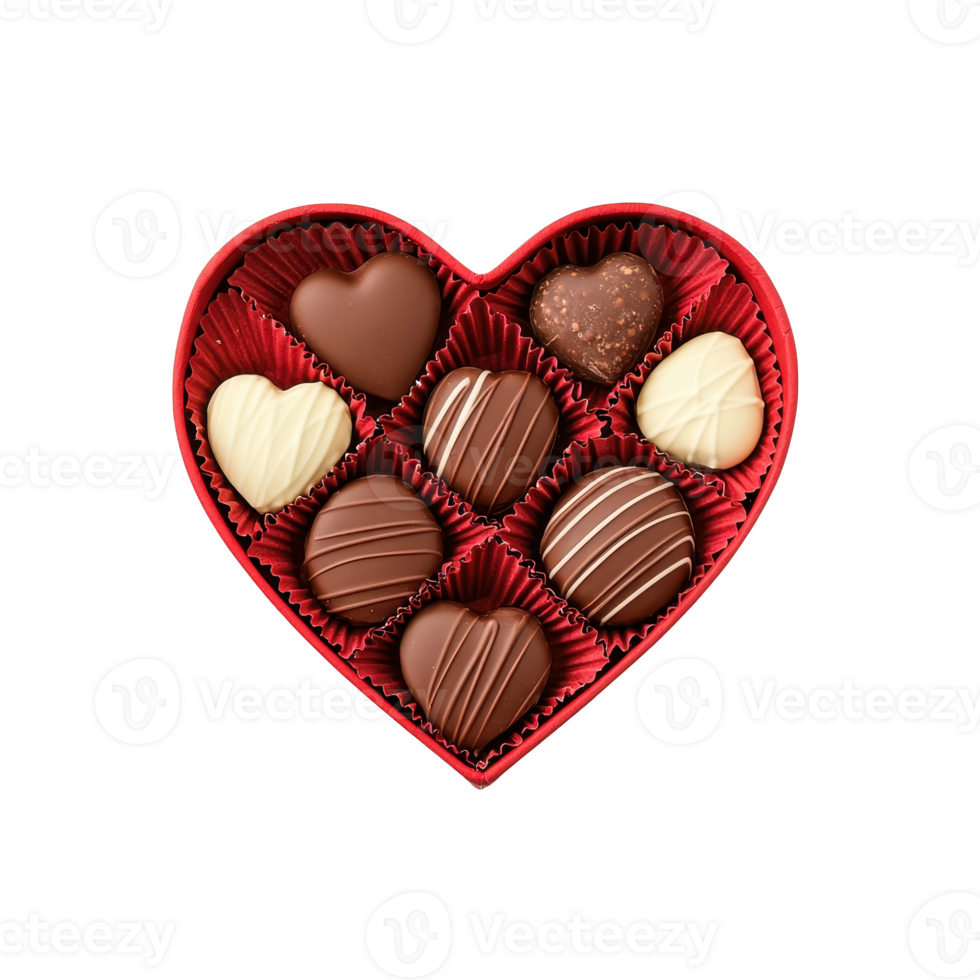 Delicious assorted chocolates in a heart-shaped box, perfect for gifting or indulgence. png