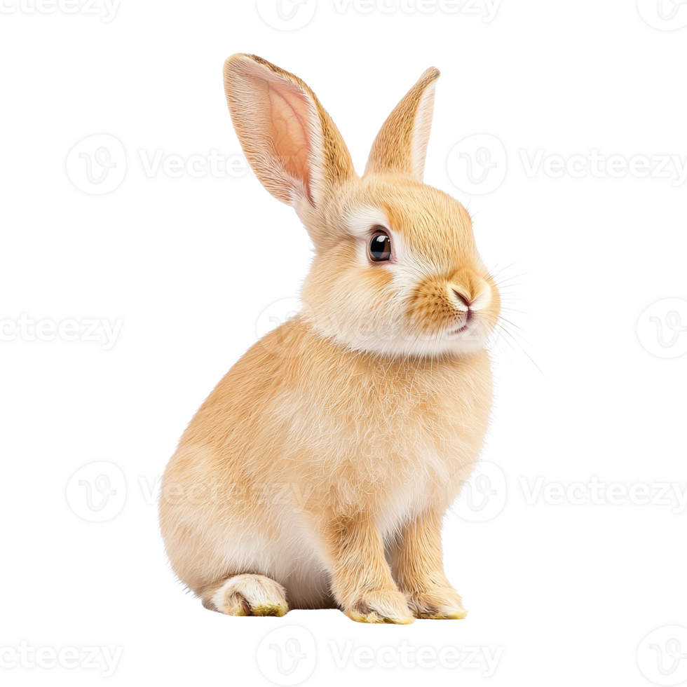 Fluffy brown rabbit sitting gracefully against a pure background. png