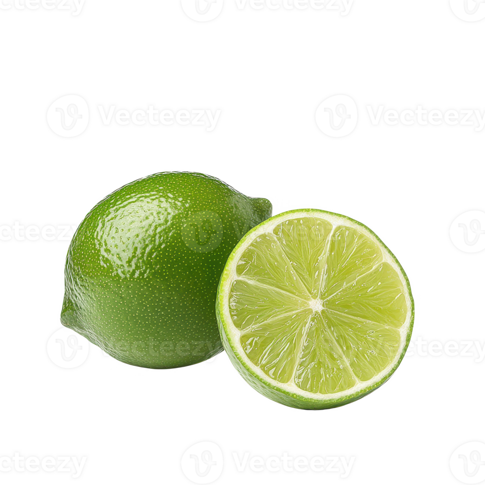 Fresh lime halves showcasing vibrant green color and juicy texture. png