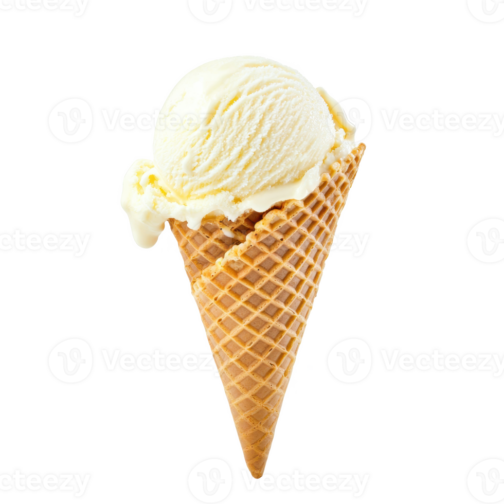Delicious ice cream cone with creamy vanilla flavor, perfect for hot summer days. png