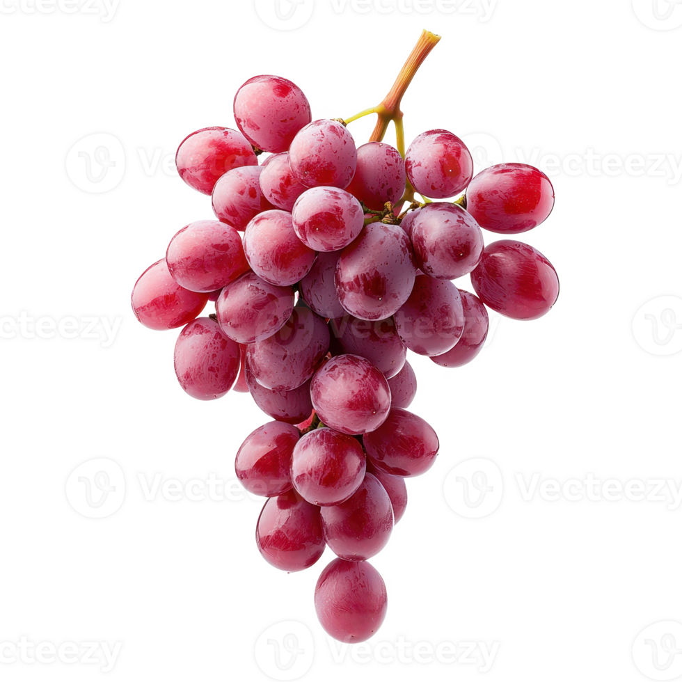 Fresh bunch of ripe red grapes with dew droplets, perfect for healthy snacking. png