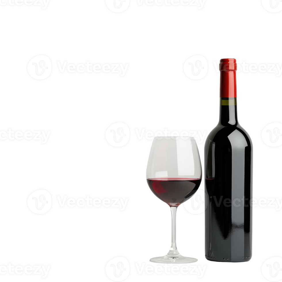Elegant red wine bottle beside a filled glass, perfect for gatherings and special occasions. png
