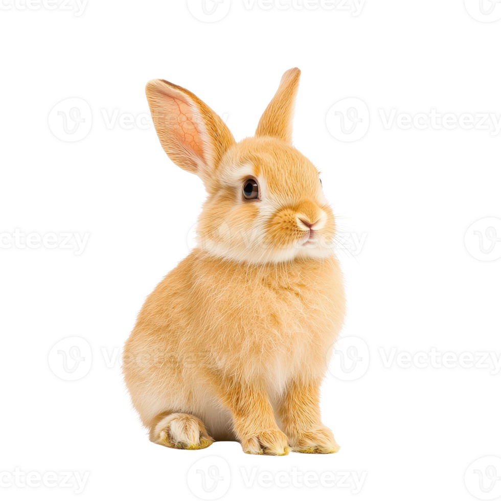 Cute fluffy rabbit sitting quietly, showcasing its soft fur and curious expression. png