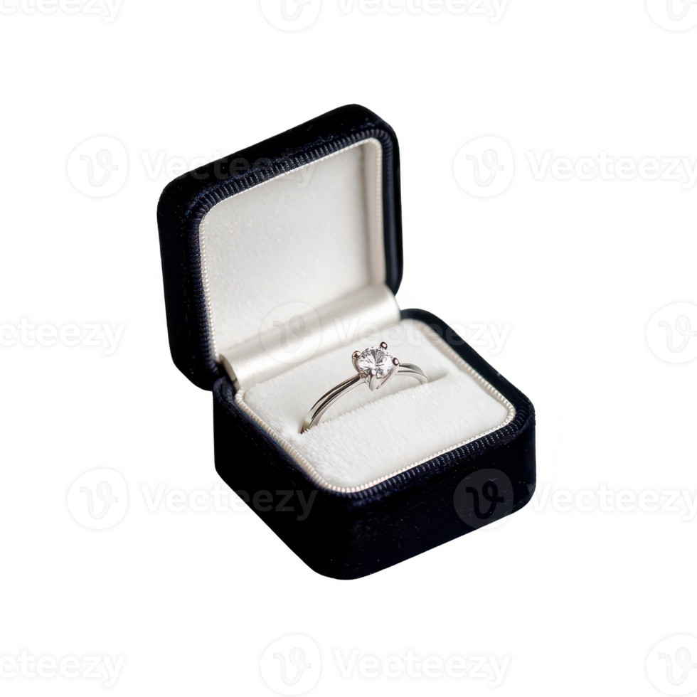 Elegant diamond ring in a luxurious black velvet box, perfect for special occasions. png