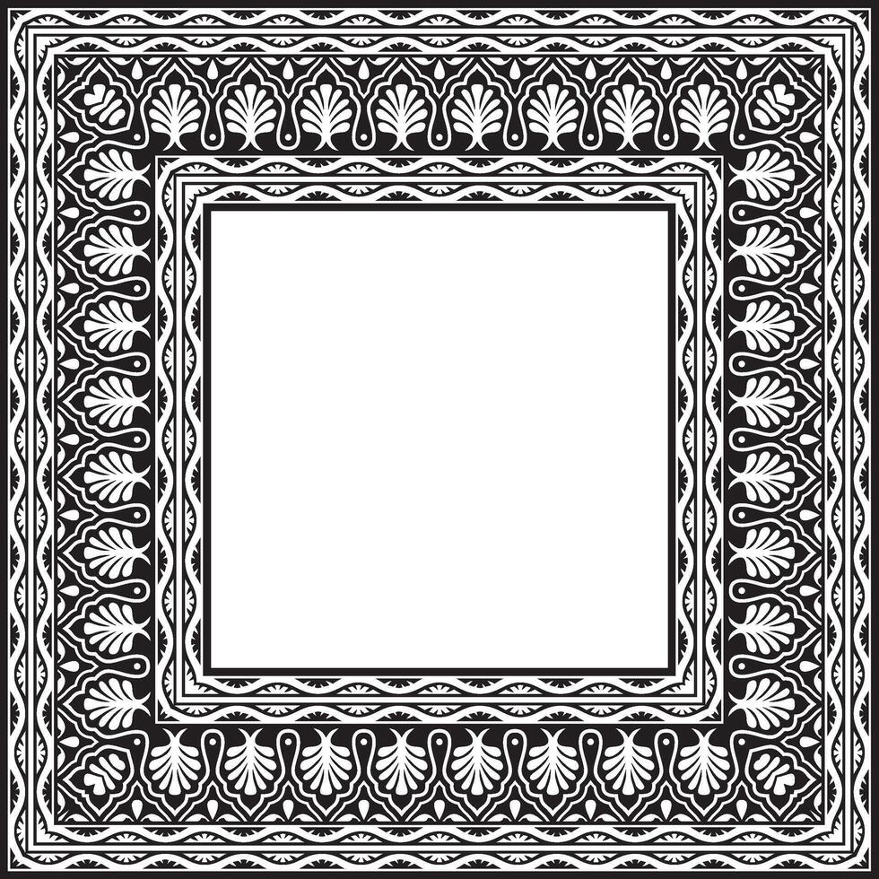 black monochrome square national Indian ornament. Rectangle, border, ethnic Hindu frame vector