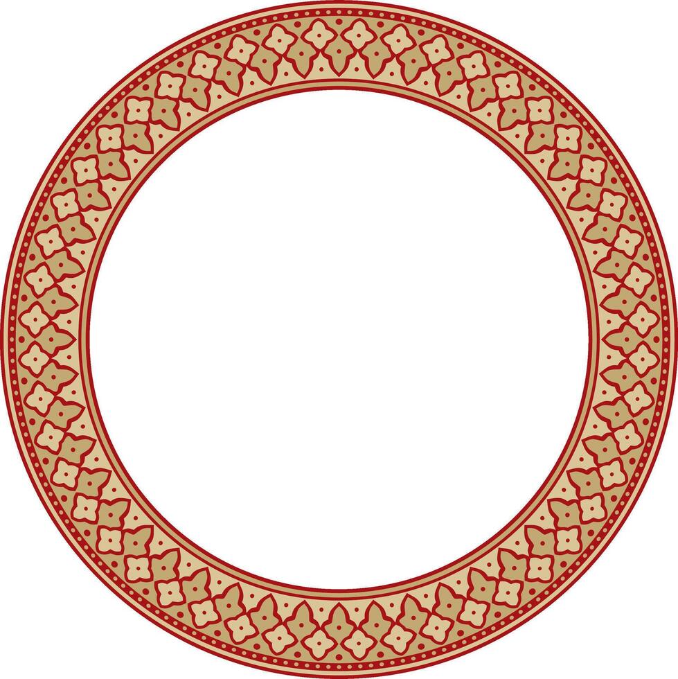 round gold with red national Persian ornament. Circle, ring, frame, border, ethnic pattern of the peoples of Iran, Iraq vector