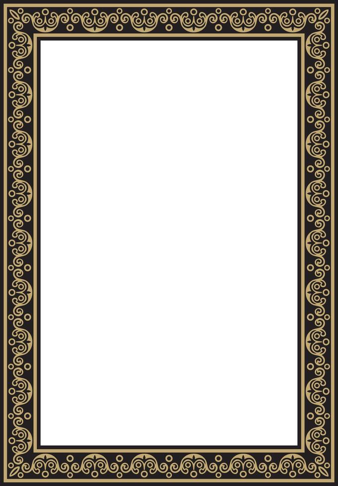 square European gold and black ornament. Rectangular pattern, circle, ring of the Middle Ages. Revival border. Decorations of palaces and churches. vector