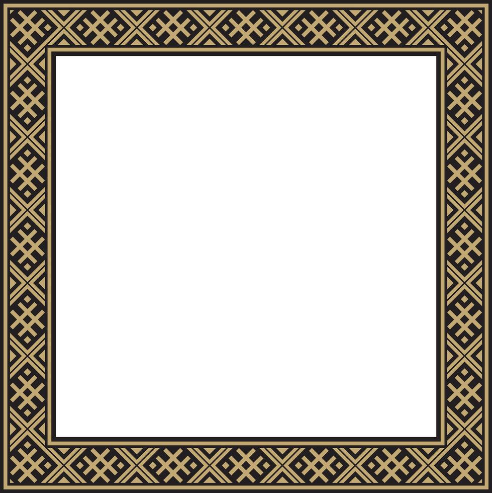 gold and black square Belarusian national ornament frame. Ethnic pattern rectangle of Slavic vector