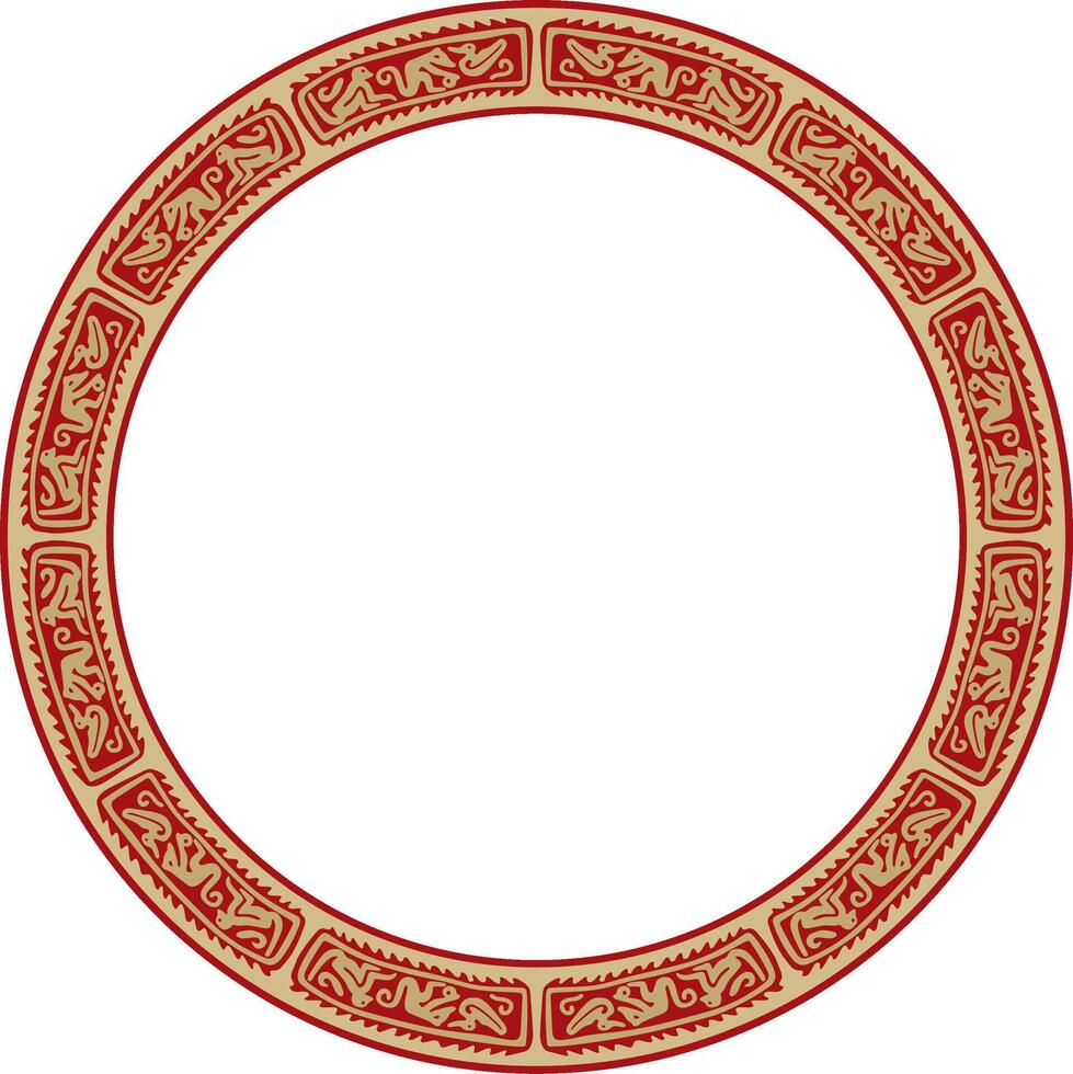 Native American round gold with red pattern. Geometric shapes in a circle. National ornament of the peoples of America vector