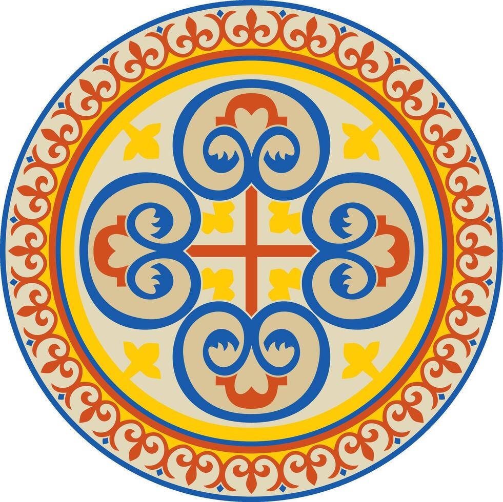 colored round classic byzantine ornament. Circle, ring, border, Ancient Greece, Eastern Roman Empire frame. Decoration of the Russian Church vector