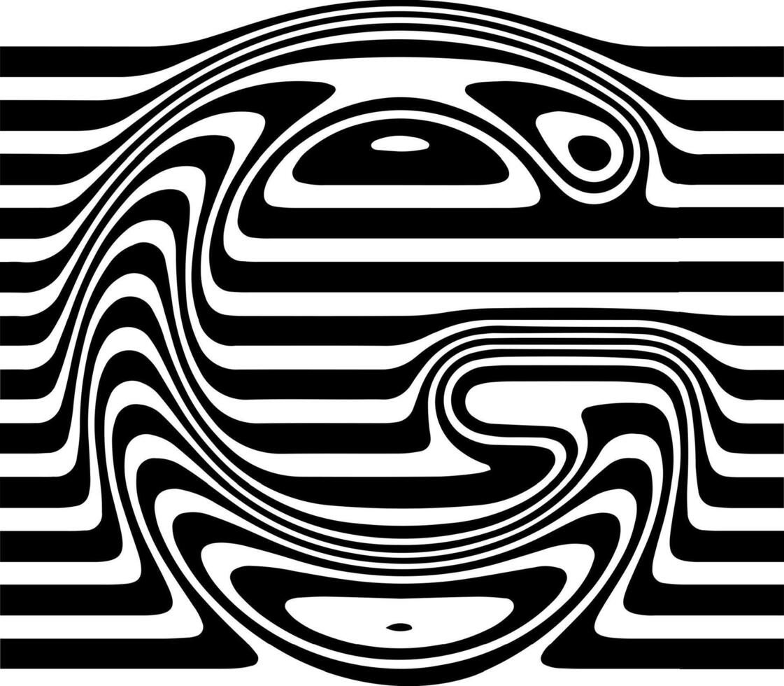 Liquified letter G, 3d striped sign, optical illusion font for opart style logo and monogram. typographic design vector