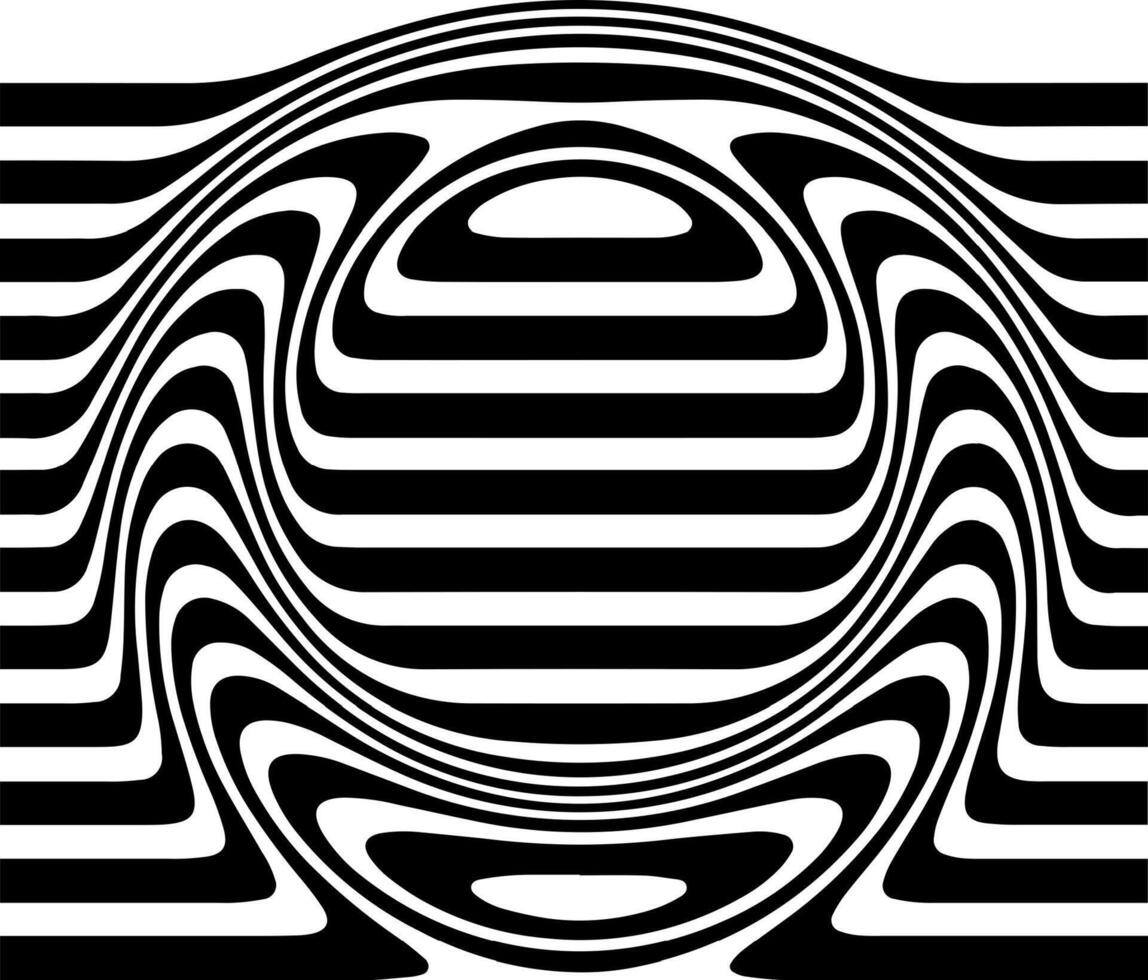 Liquified letter O, 3d striped sign, optical illusion font for opart style logo and monogram. typographic design vector