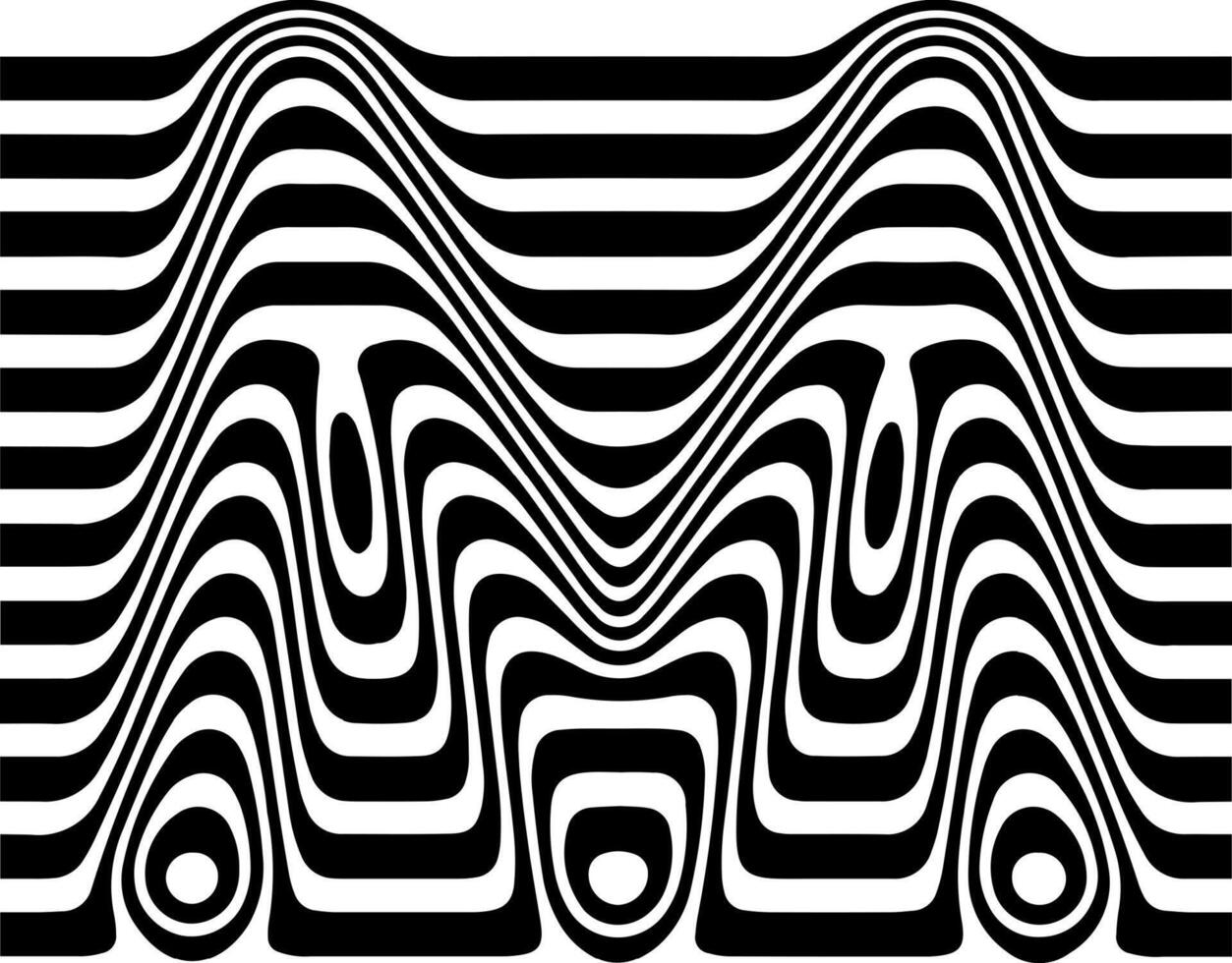 Liquified letter M, 3d striped sign, optical illusion font for opart style logo and monogram. typographic design vector