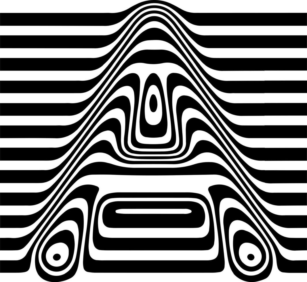 Liquified letter A, 3d striped sign, optical illusion font for opart style logo and monogram. typographic design vector