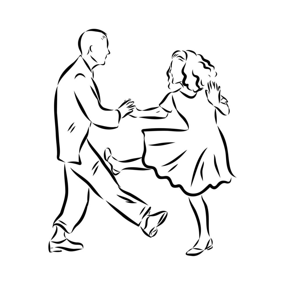 a black and white drawing of a couple dancing vector