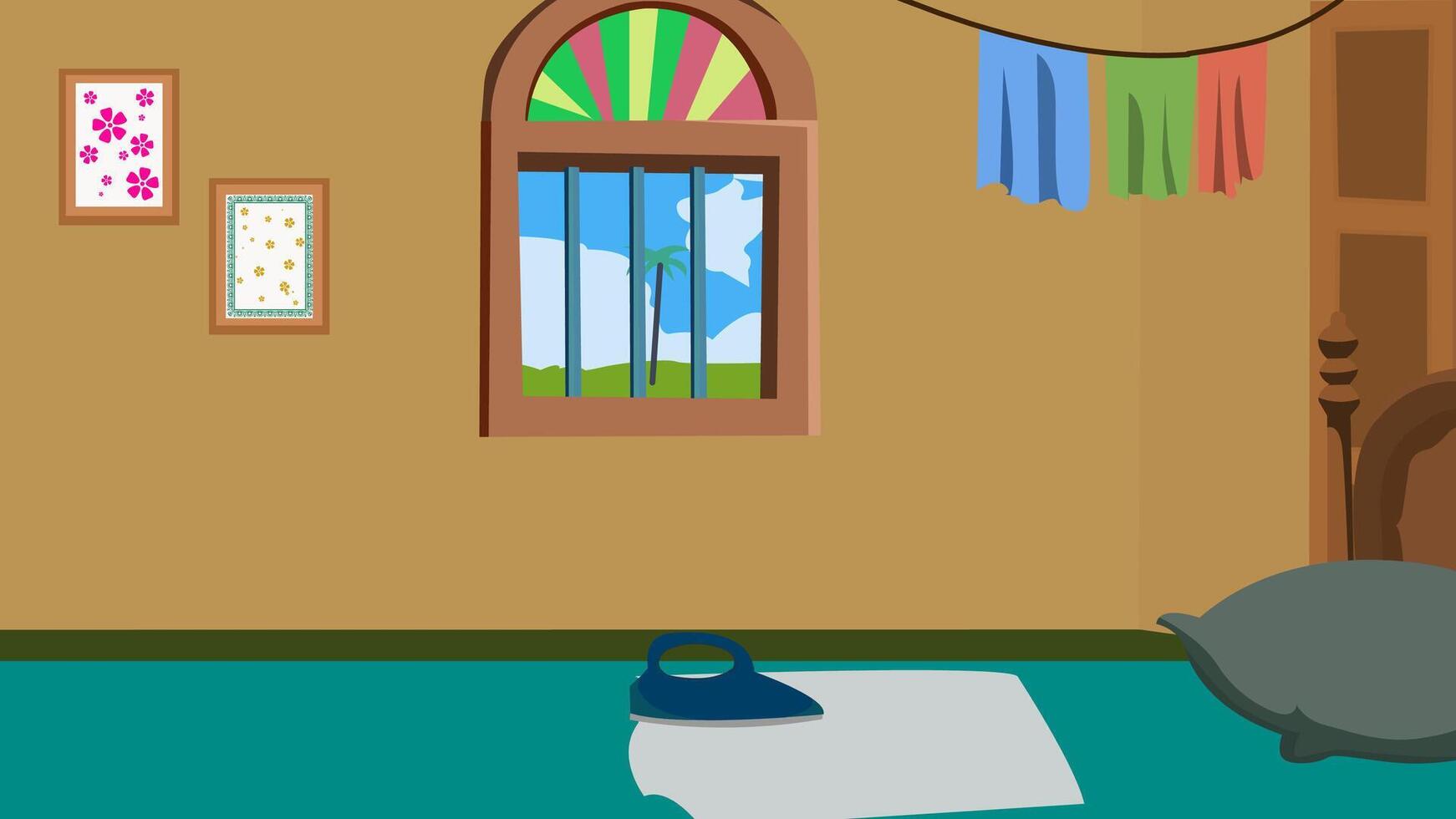 Village room inside cartoon background , building room interior vector