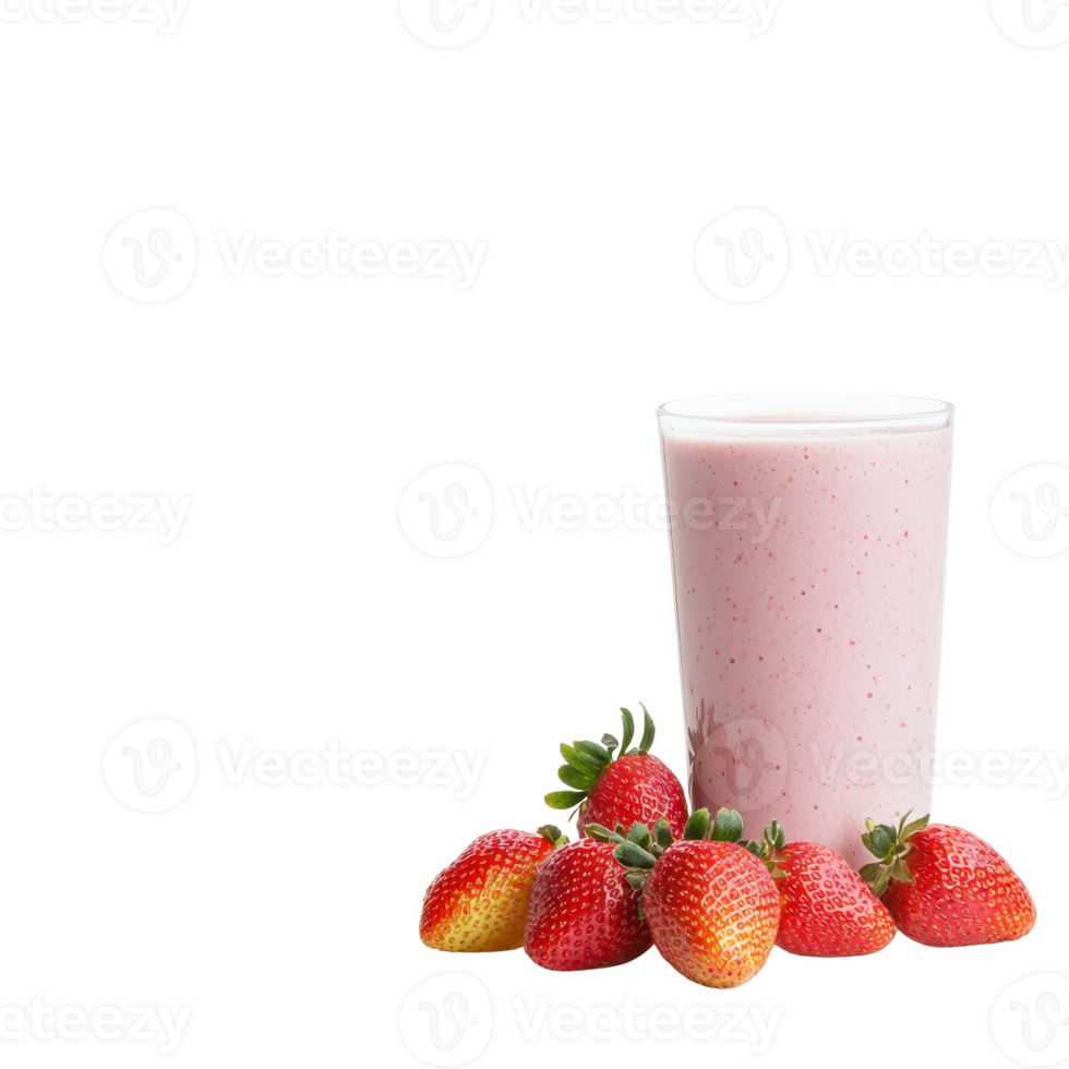 Fresh strawberry smoothie topped with strawberries, refreshing and delicious. png