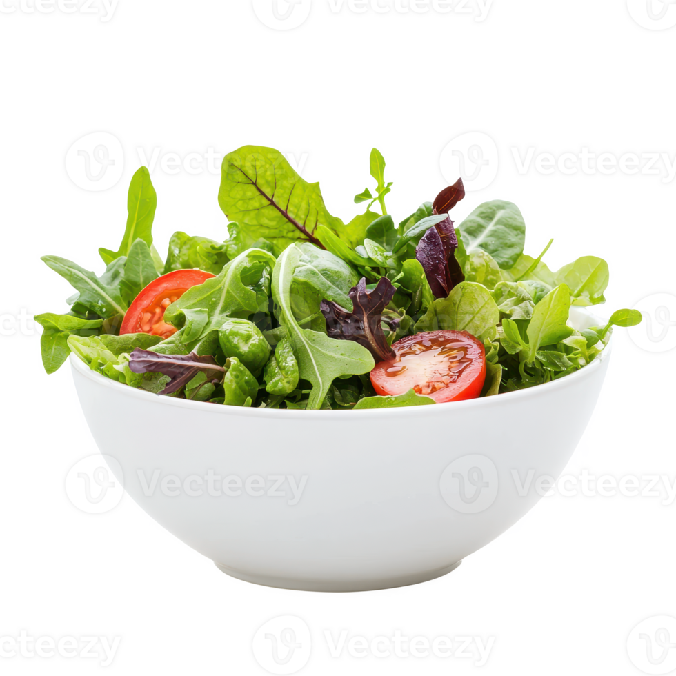 Fresh salad bowl with mixed greens and tomatoes for a healthy meal option. png