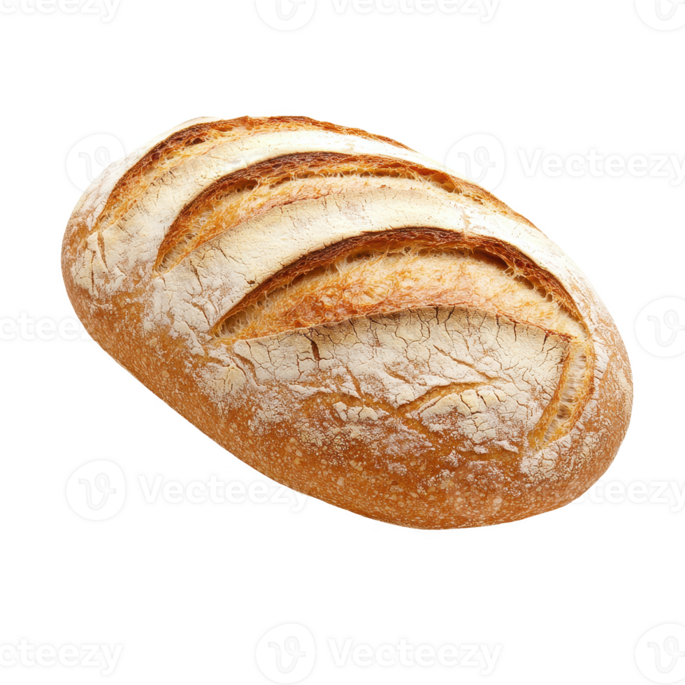 Freshly baked bread loaf with a golden crust and sliced surface, perfect for sandwiches. png