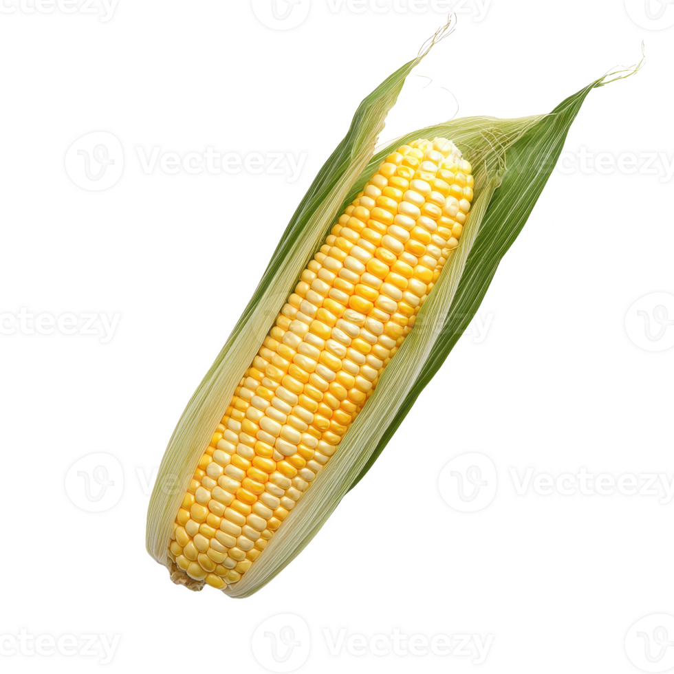 Fresh yellow corn with green husk ready for cooking or eating. png