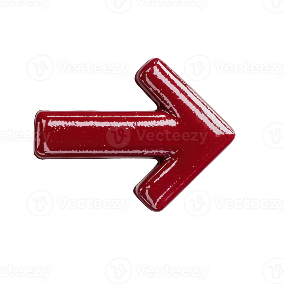 Glossy red arrow pointing right for guidance and direction in design projects. png