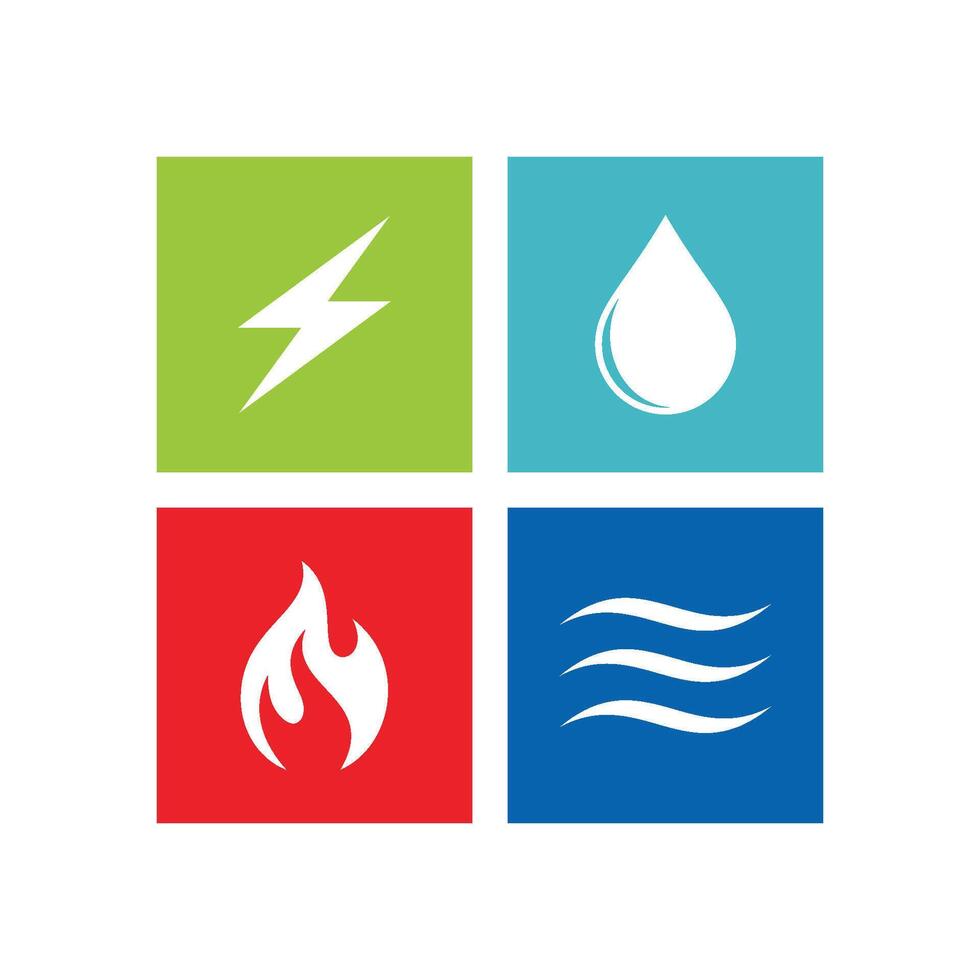 Set Square Electric, Water, Fire, Air Logo Template Illustration Design. EPS 10. vector
