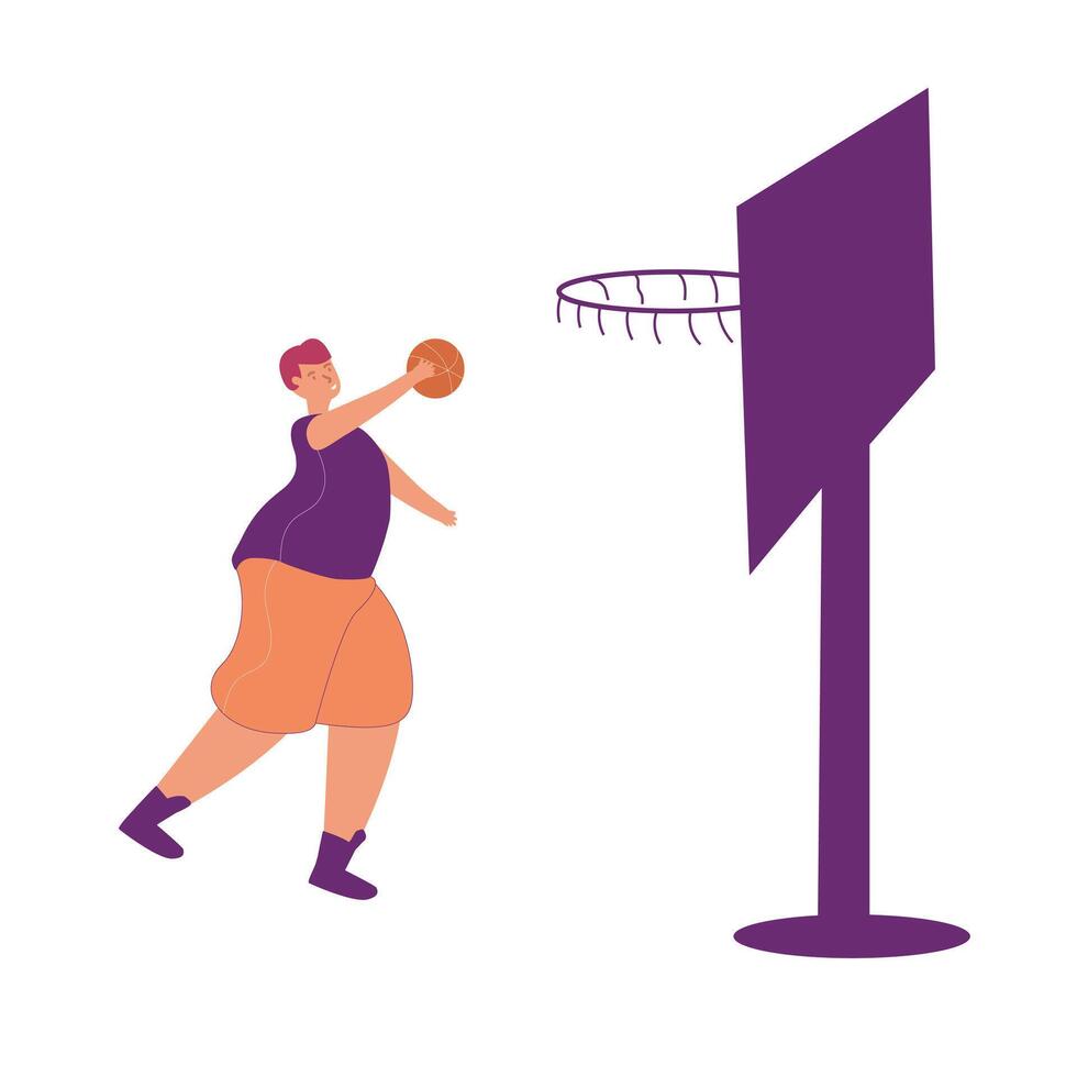 Basketball player jumping to put the ball into the basketball ring, Perfect for basketball competition event banners vector