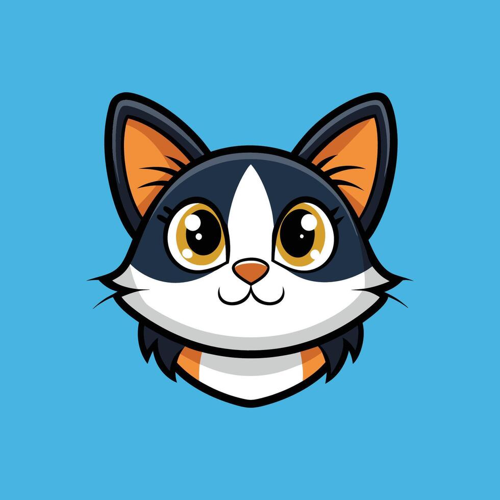 A cartoon cat with big eyes on a blue background vector