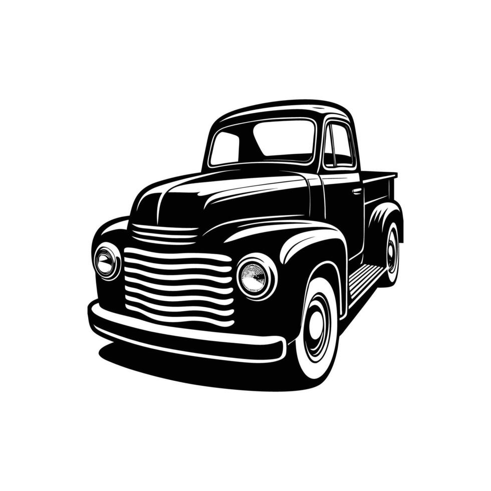 Black and white vintage truck on a white background vector